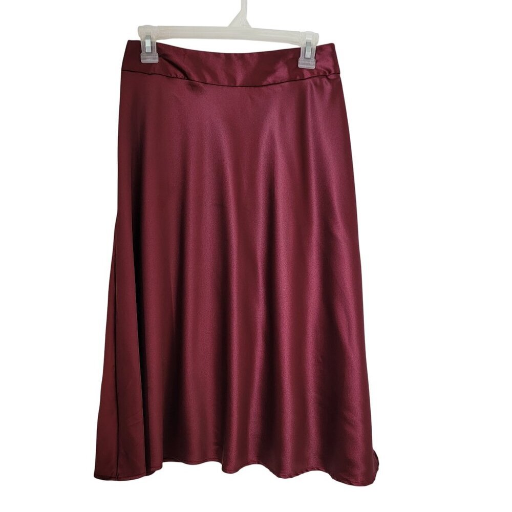 a new day Size S Burgundy Satin Midi Length A-Line Skirt, Exc. Used Condition